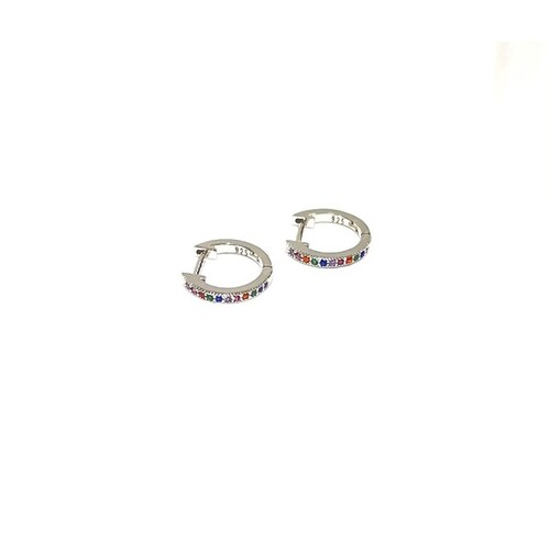 STERLING SILVER RAINBOW CUBIC ZIRCONIA HUGGIE EARRINGS