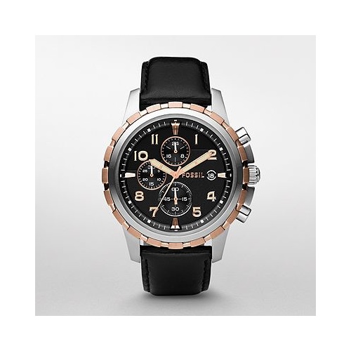 MENS FOSSIL DEAN 2-TONE BLACK LEATHER CHRONO