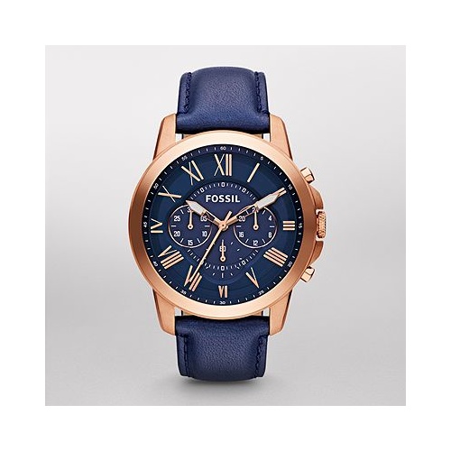 FOSSIL GRANT NAVY LEATHER ROSE CHRONO