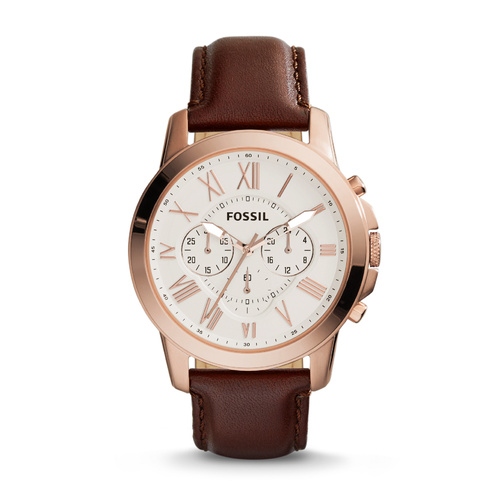 FOSSIL GRANT BROWN LEATHER ROSE CHRONO