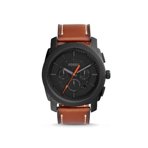 FOSSIL MACHINE BROWN LEATHER AND BLACK DIAL