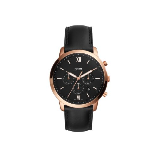FOSSIL BLACK LEATHER AND ROSE GOLD NEUTRA CHRONO