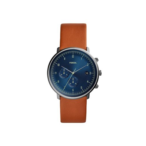 FOSSIL CHASE TIMER TAN LEATHER AND BLUE DIAL WATCH