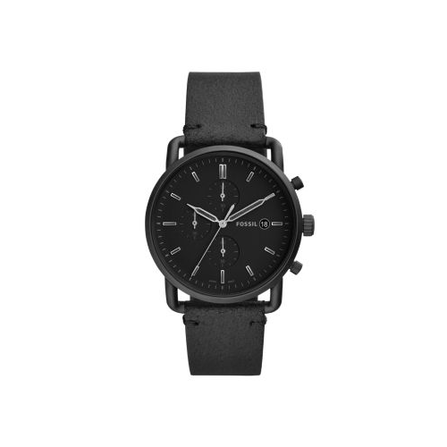 FOSSIL THE COMMUTER BLACK LEATHER CHRONO WATCH