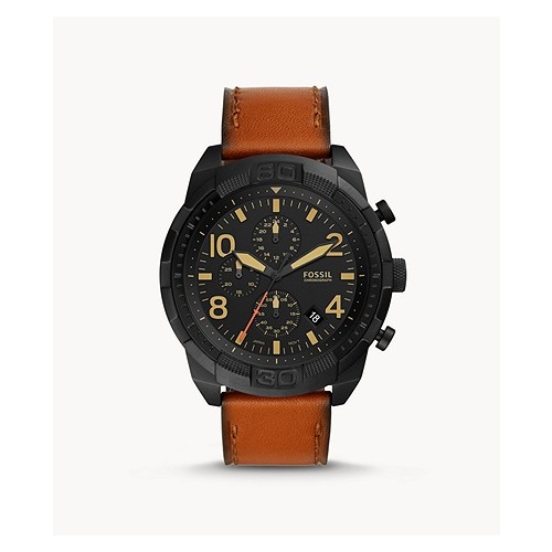 FOSSIL BRONSON TAN LEATHER BLACK DIAL WATCH
