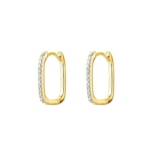 Yellow Gold Sterling silver oblong hoop earring with CZ detail