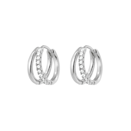 Indulge Sterling silver double hoop huggie earrings with CZ detail