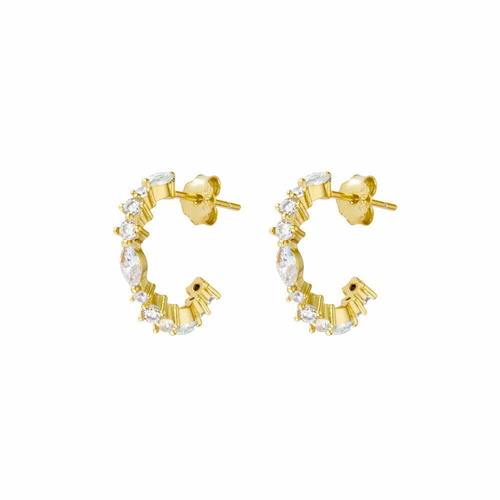 Indulge Yellow Gold Plated Sterling silver hoop earring with CZ stones