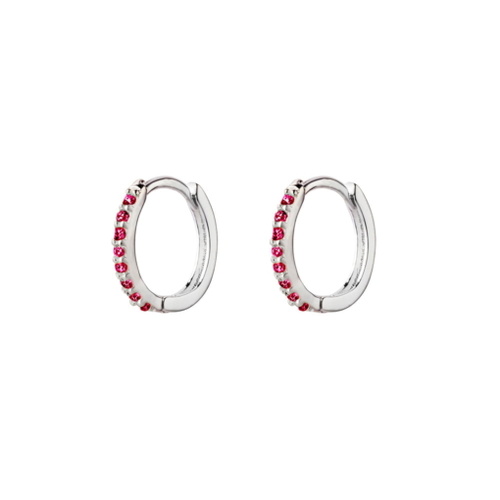 Indulge Sterling Silver Huggie Earrings with Ruby Pink CZ detail