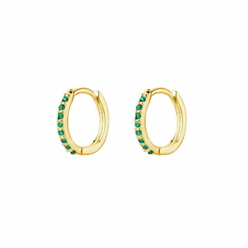 Indulge Yellow Gold Plated Sterling silver huggie earrings with Emerald CZ detail