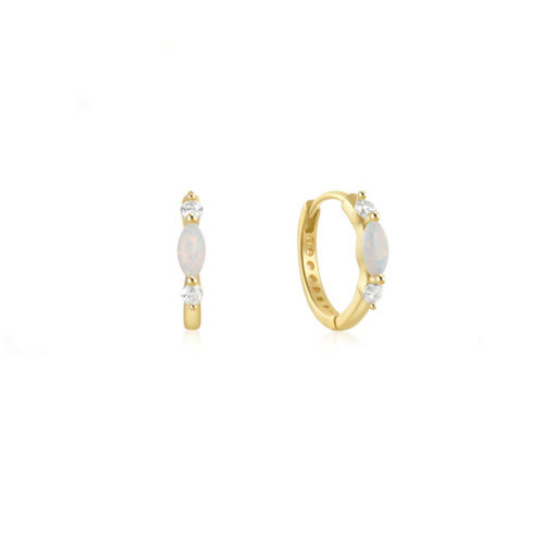 Indulge Yellow Gold Plated S/S Oval Opalite and CZ Hoop Earrings