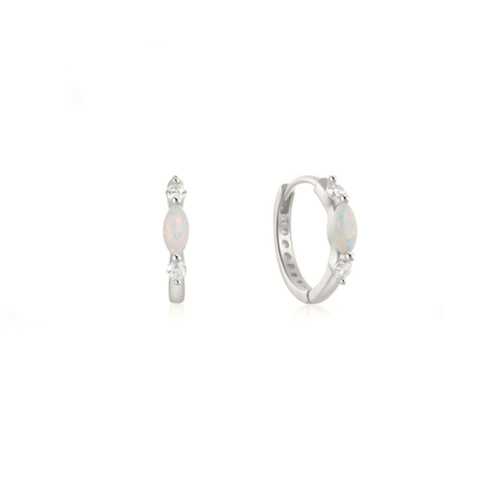 Indulge Sterling Silver Oval Opalite and CZ Hoop Earrings