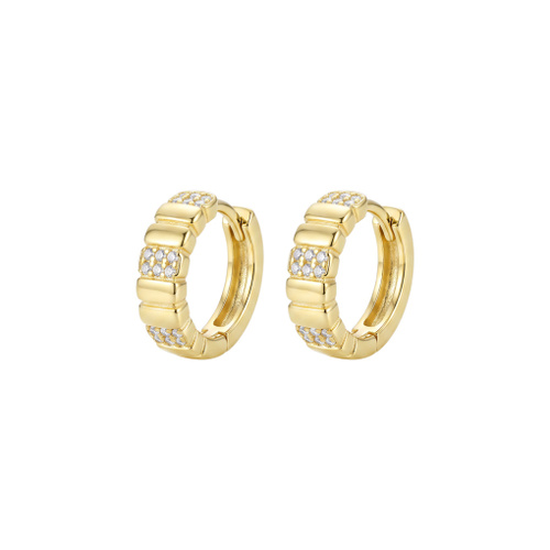 Indulge Sterling Silver Gold Plated ribbed style 11MM hoop earrings with CZ