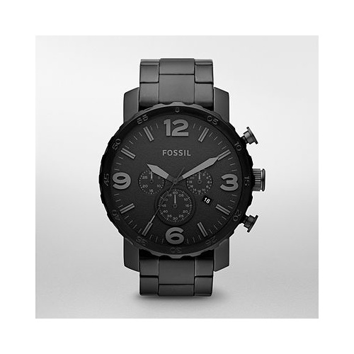 MENS FOSSIL NATE S/STEEL BLACK CHRONO