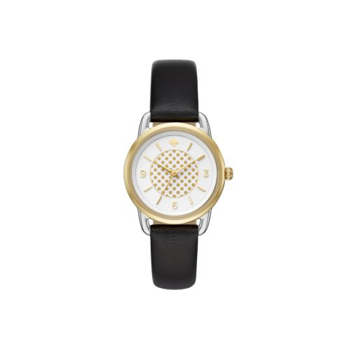 KATE SPADE BLACK LEATHER GOLD TONE WIRE LUG WATCH
