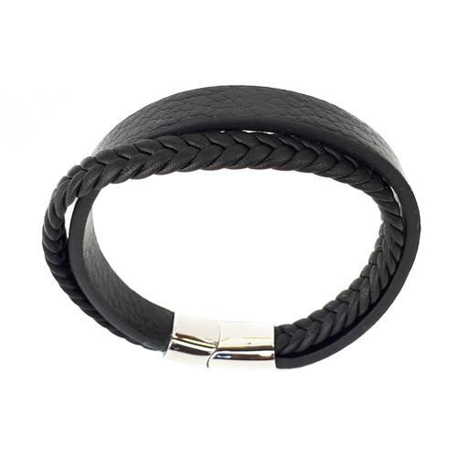 TWO STRAND BLACK LEATHER BRACELET