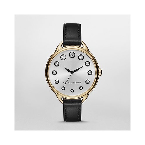 MARC JACOBS BETTY BLACK LEATHER GOLD TONE WATCH MJ1479