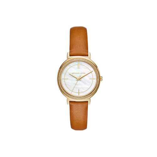 MICHAEL KORS CYNTHIA YELLOW GOLD TONE AND BROWN LEATHER