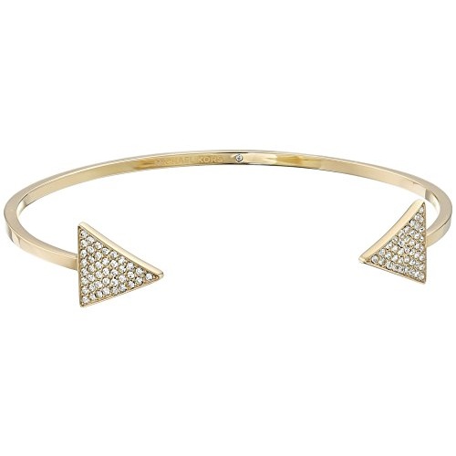 MICHAEL KORS YELLOW GOLD PLATED STAINLESS STEEL CUBIC ZIRCONIA TRIANGLE OPEN BANGLE