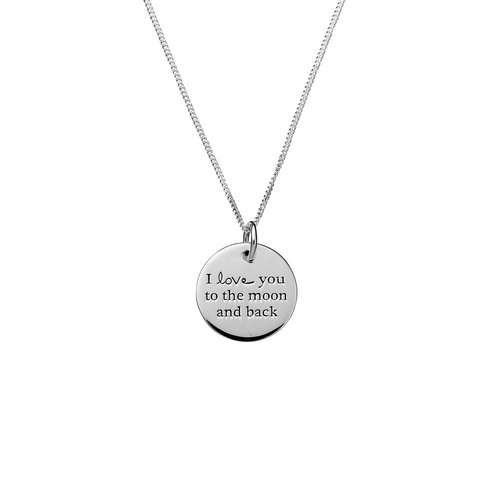 Sterling Silver ‘I love you to the moon & back’ disc necklace