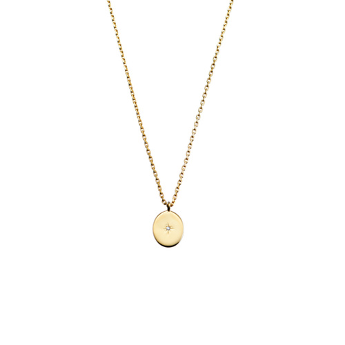 Indulge Yellow Gold Sterling silver gold plated oval pendant necklace with cz detail