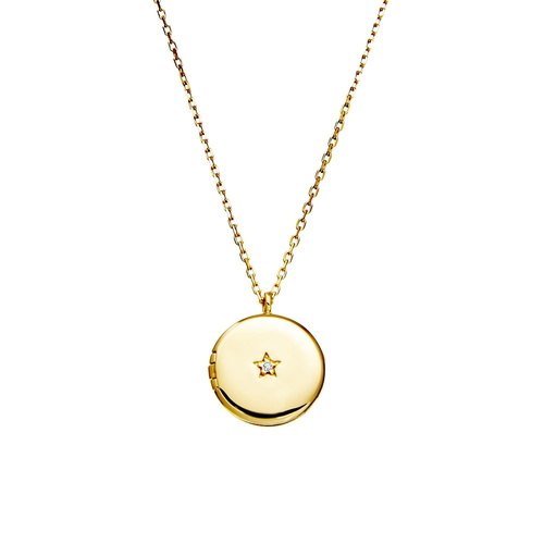 Indulge Yellow Gold Plated Sterling silver circle locket necklace with CZ detail