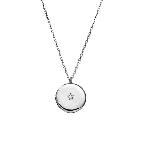 Indulge Sterling silver circle locket necklace with CZ detail