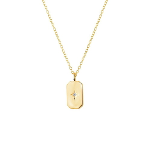Indulge Yellow Gold Sterling silver necklace with rectangle pendant featuring CZ