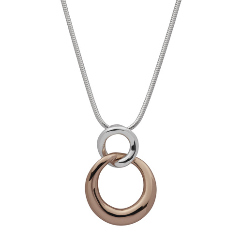 NAJO ROSE GOLD PLATED AND STERLING SILVE DOUBLE CIRCLE DROP NECKLACE