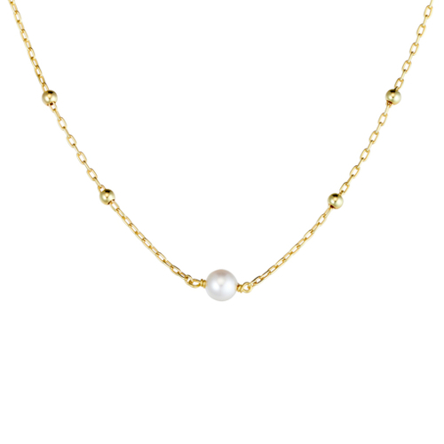 Indulge Yellow Gold Plated Sterling silver satellite chain necklace with pearl pendant