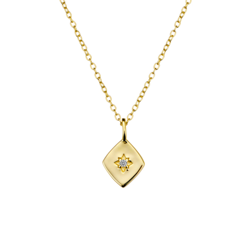 Indulge Yellow Gold Plated Sterling silver diamond shape CZ northern star pendant necklace