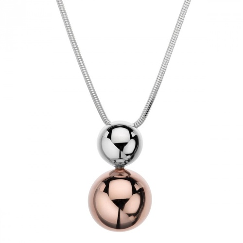 NAJO STERLING SILVER AND ROSE GOLD DOUBLE BALL PENDANT