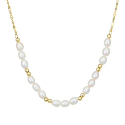 Yellow Gold Plated Sterling silver pearl necklace with beads on a laser cut chain
