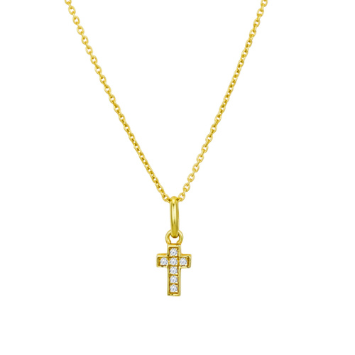 Indulge Yellow Gold Plated Sterling silver CZ petite cross pendant necklace