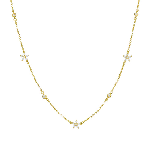 Indulge Yellow Gold Plated S/S CZ star flower station necklace