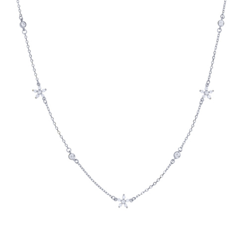 Indulge Sterling Silver CZ star flower station necklace