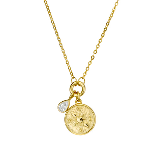 Indulge Sterling silver gold plated compass & teardrop CZ pendant necklace
