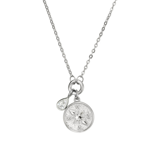 Indulge Sterling silver compass & teardrop CZ pendant necklace