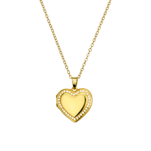 Indulge Sterling silver gold plated necklace with CZ trim heart locket pendant