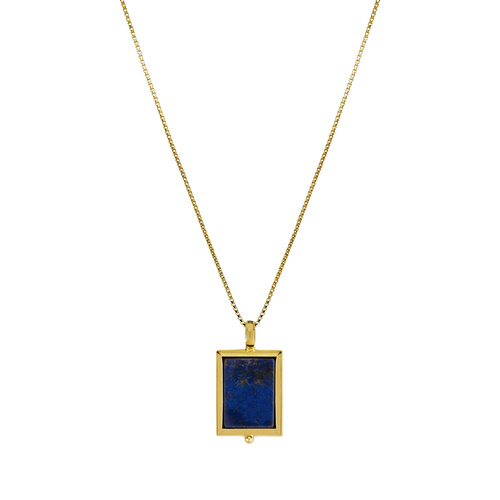 NAJO YELLOW GOLD PLATED S/SIL LAPIS RECTANGLE NECKLACE