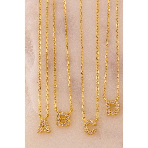 Indulge Sterling silver gold plated CZ mini initial pendant necklace - K
