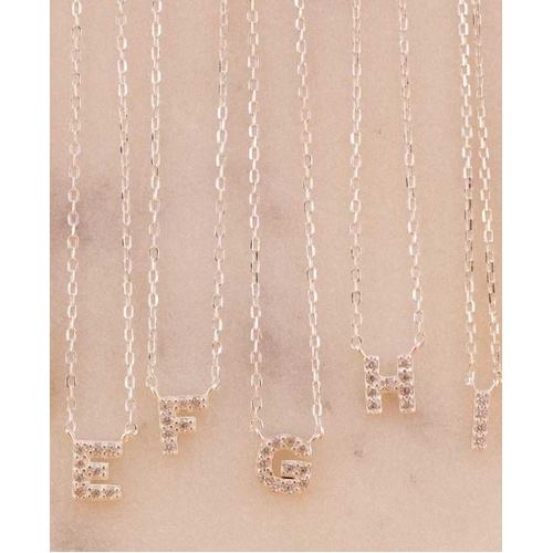 Indulge Sterling silver CZ mini initial pendant necklace - L