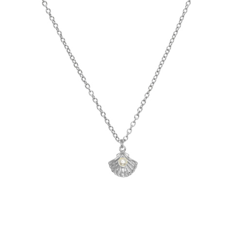 Indulge Sterling Silver Petite Clam Shell & Pearl Pendant Necklace