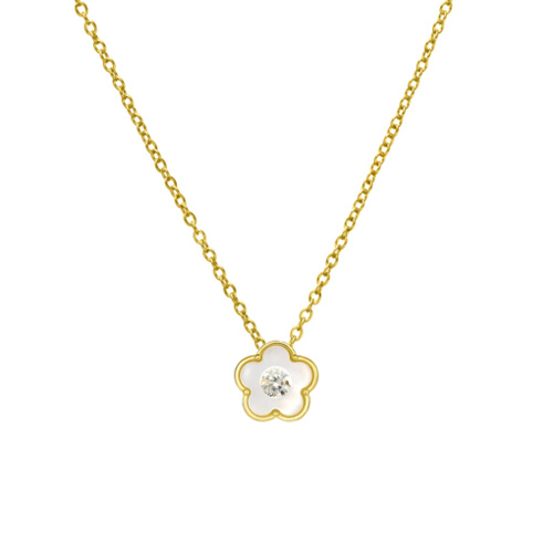 Indulge Yellow Gold Plated Sterling Silver Flower MOP Floating CZ Pendant Necklace