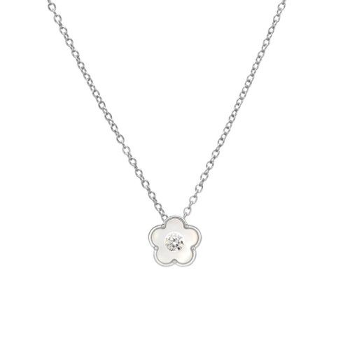 Indulge Sterling Silver Flower MOP Floating CZ Pendant Necklace