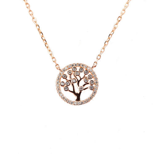 ROSE GOLD CZ TREE OF LIFE PENDANT