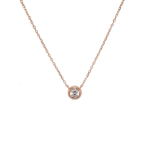 ROSE GOLD BEZEL SET CZ PENDANT WITH STONE SET OUTER