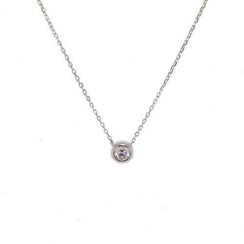 STERLING SILVER BEZEL SET CZ PENDANT WITH STONE SET OUTER