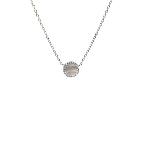 SANTO STERLING SILVER MOTHER OF PEARL DISC NECKLACE WITH CUBIC ZIRCONIAS
