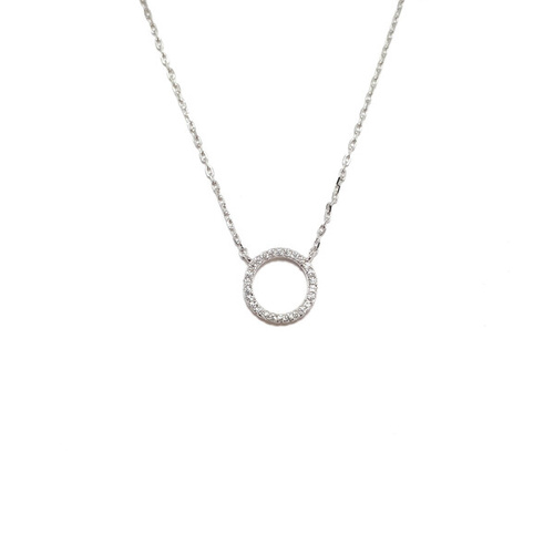 STERLING SILVER SMALL CUBIC ZIRCONIA CIRCLE NECKLACE
